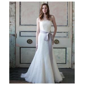 SAREH NOURI Magnolia Wedding Dress Ivory Lace Tulle Strapless Aline Bridal 10